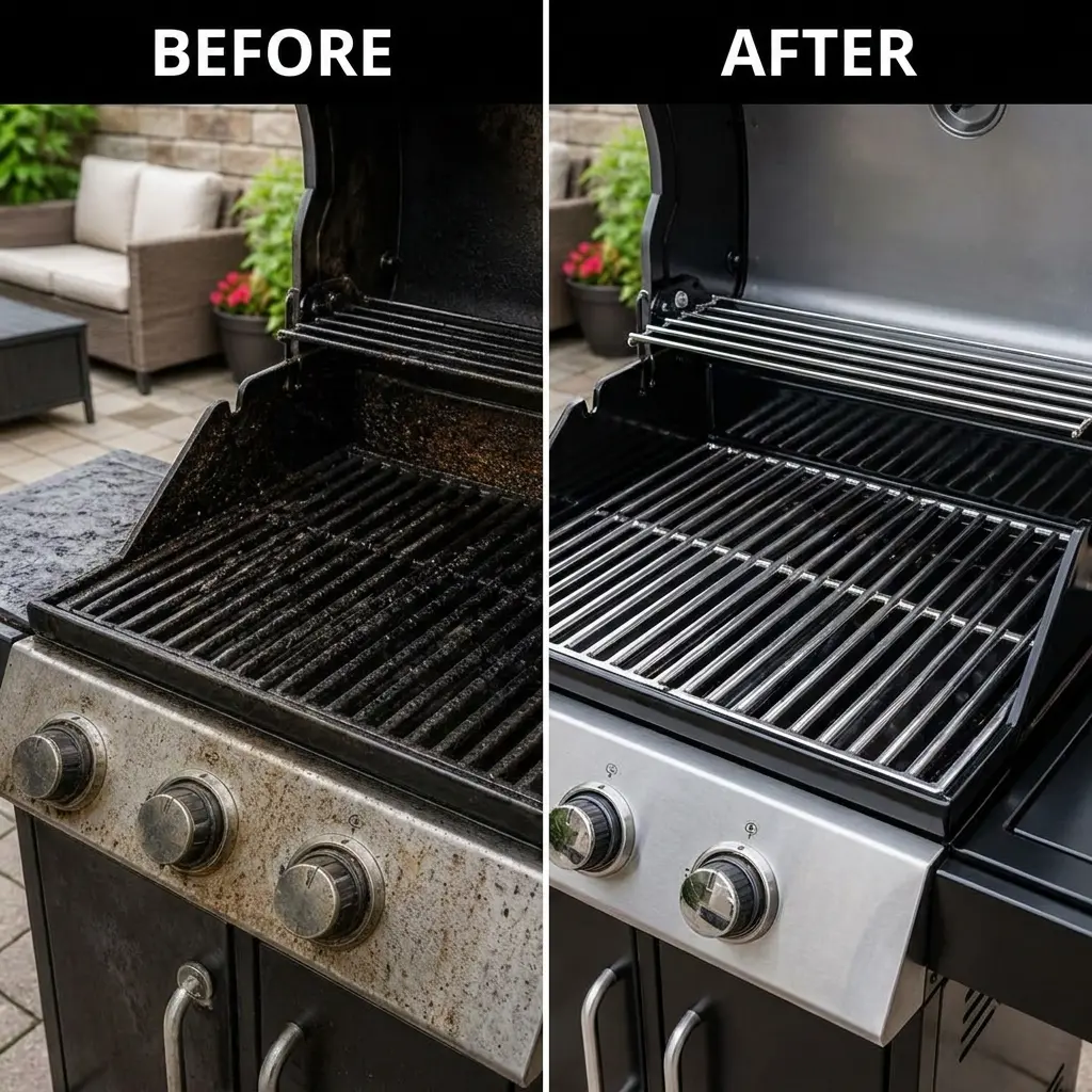GreaseKiller BBQ Spray cleaning a grill