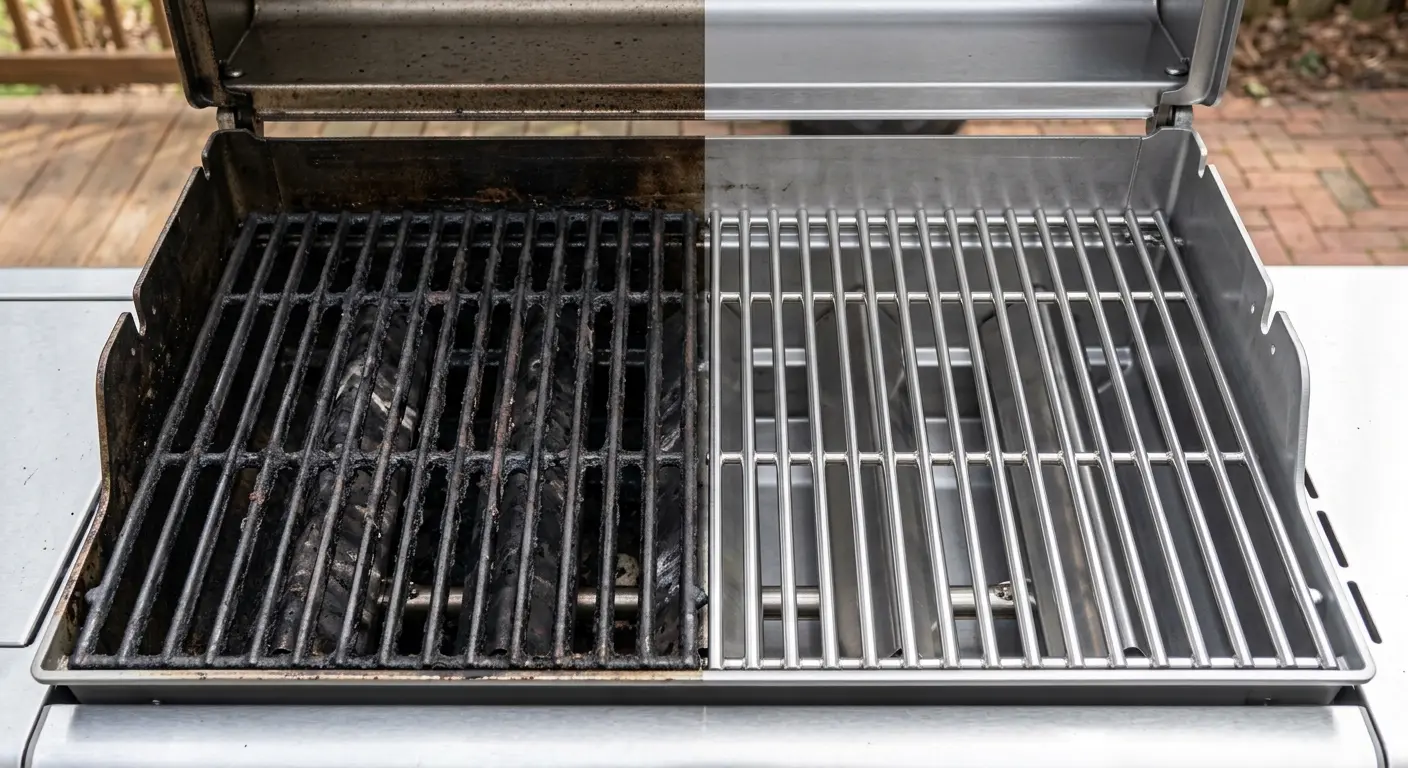 Before and after grill cleaning