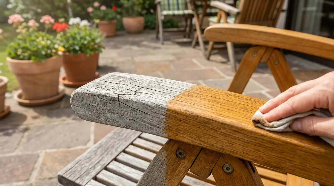 UV-damaged grey outdoor wood surface